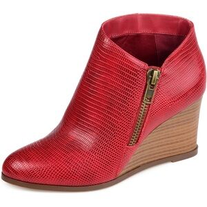 Journee Collection Red Snake Print Wedge Boots